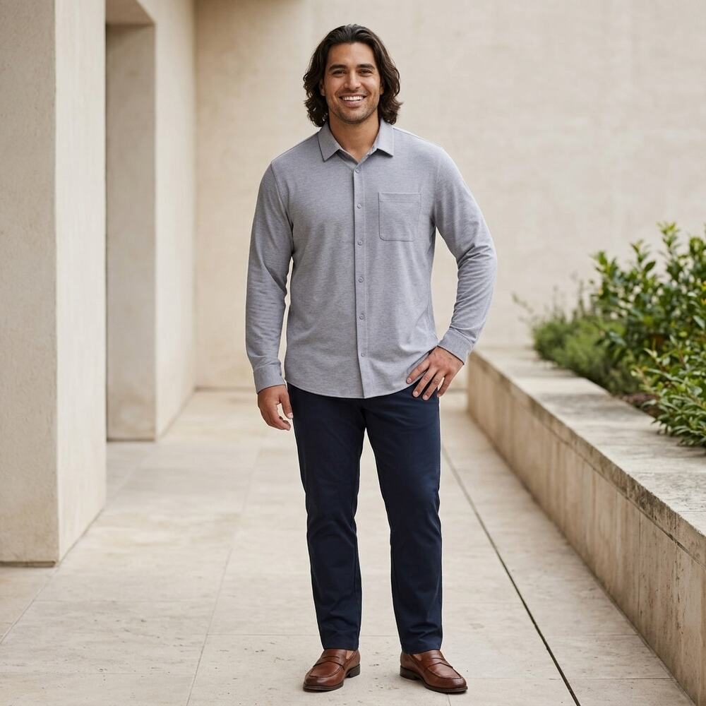 Lululemon Gray Heathered Knit Button-Up Shirt Dress Shirt Men Size XXL